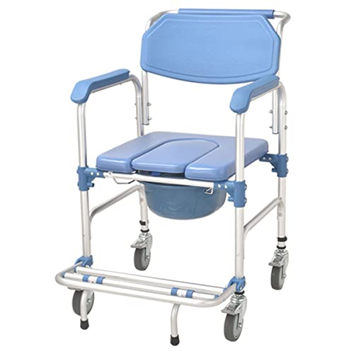 Nachtkommodestuhl, 4 in 1 Duschkommode Rollstuhl Rolltransportstuhl Toilette mit Armlehnen für Senioren und Behinderte