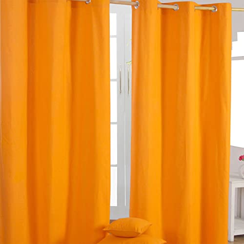 Homescapes Ösenvorhang blickdicht orange Dekoschal 2er Set Plain Colour Breite 137 x Länge 228 cm Vorhang Paar 100% Baumwolle
