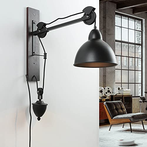 Wandlampe Holz Metall verstellbar E14 Natur Schwarz Industrie Design Wandleuchte Wohnzimmer BROCK