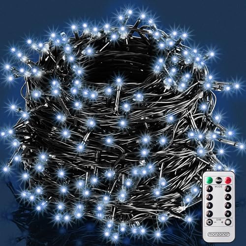 Monzana® 400 LED Lichterkette 40m mit Fernbedienung Timerfunktion 8 Leuchtmodi Dimmbar IP44 Stecker Weihnachten Außen Innen Weihnachtsbeleuchtung Kaltweiß