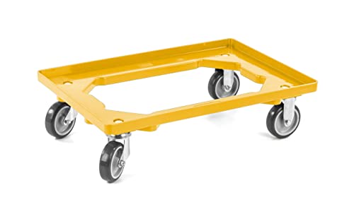 aidB Kunststoff Transportroller Offen - Gelb - mit Gummiräder, 2 Lenkrollen und 2 Bockrollen - Einzel