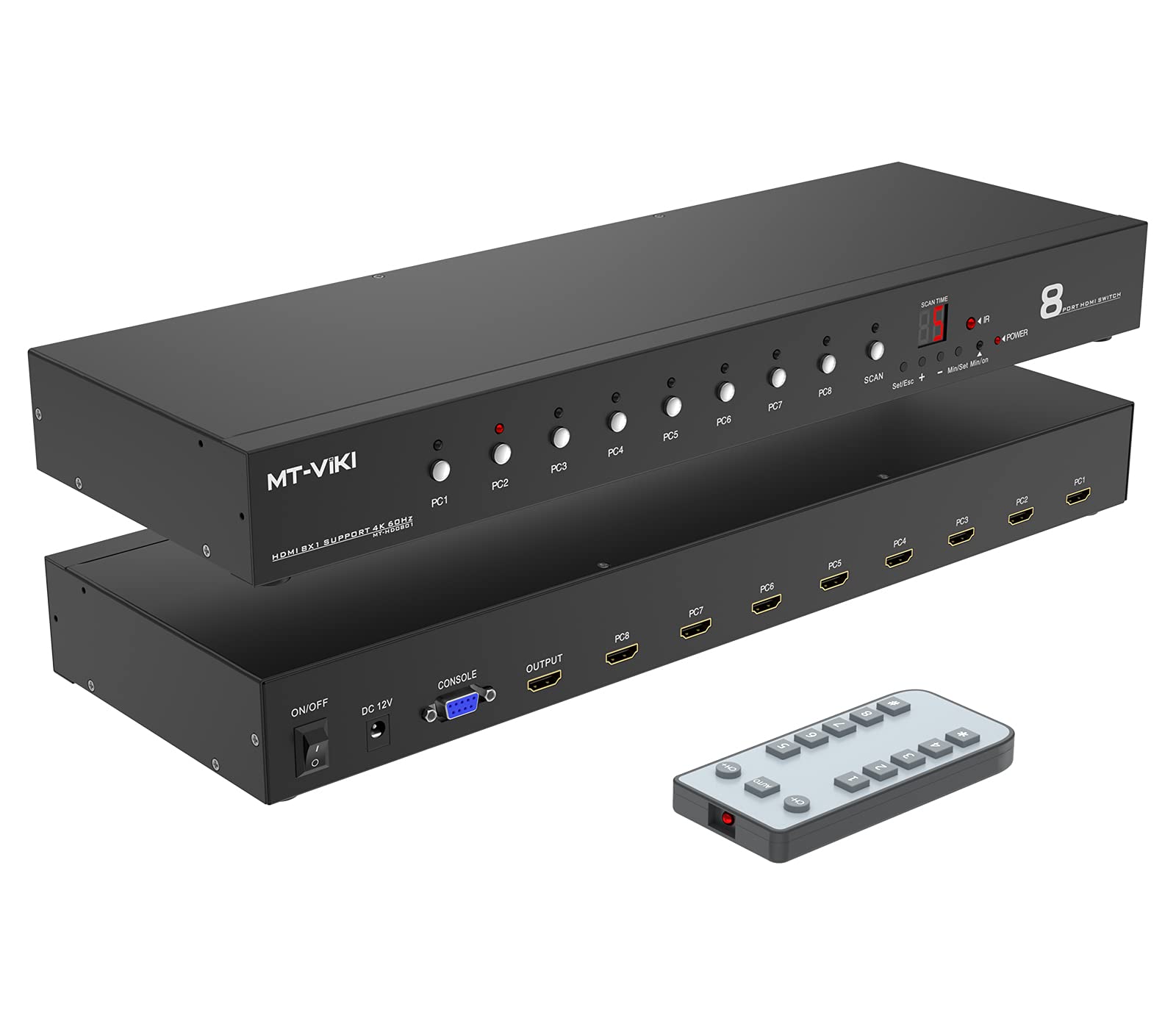 MT-VIKI 4K60Hz 8 Port HDMI Switch 8 in 1 Out mit IR-Fernbedienung Auto Scan 1U Rackmount HDR HDCP2.2 RS-232 4:4:4