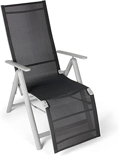 Vanage Alu Gartenstuhl mit Fußableger in schwarz - Klappstuhl - Hochlehner -Stuhl für Garten, Terrasse und Balkon geeignet