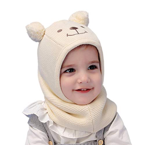 Magracy Baby Kleinkind Kinder Winter Warme Kapuze Mütze Fleece Gefüttert Strickmütze Schals mit Ohren, beige, 1-2 Jahre