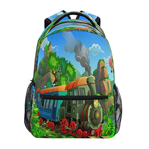 Gigijy Rucksack mit Cartoon-Dampflokomotiv, Schule, Büchertasche, Reise, lässiger Tagesrucksack für Kinder, Mädchen, Jungen, Männer, Frauen