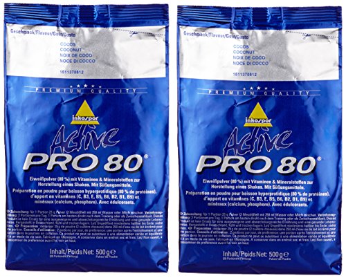 Inkospor Active Proteinshake Pro 80 Beutel Doppelpack (2 x 500 g) Cocos, 1er Pack (1 x 1 kg)