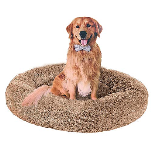 Dog Bed, Fluffy Dog ​​Bed, Circular Plush Dog Bed, Soft and warm, Easy to clean cat Dog Nest-Braun_50 cm