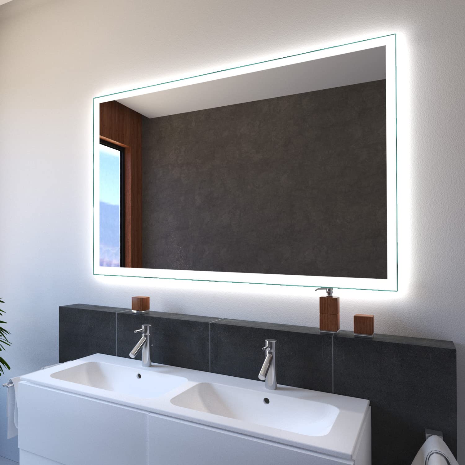 SARAR Wandspiegel mit LED-Beleuchtung 150x80cm Made in Germany Designo MA4110 Badspiegel Spiegel mit Beleuchtung Badezimmerspiegel nach-auf Maß