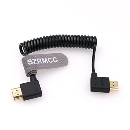 SZRMCC 8K HDMI 2.1 Kabel HDMI Linker Winkel Stecker auf HDMI Rechtwinkliger Spiralkabel High Speed Soft Kabel für Sony-Canon DSLR Kamera ATOMOS Portkeys
