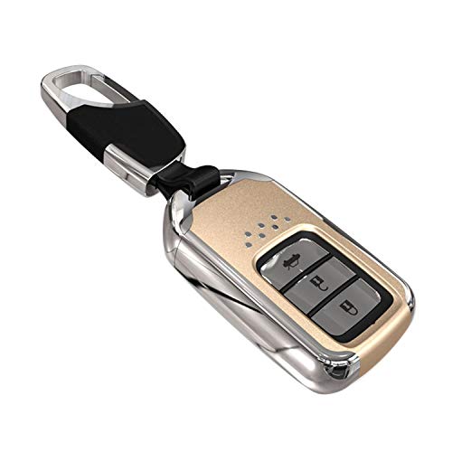 Kwak's Honda ABS Key Case Autoschlüssel Abdeckung Kompatibel für Honda CRV CRIDER Jade XRV VEZEL Odyssey Accord Civic 2/3/4-Tasten-Smart-Fernbedienung Schlüsselanhänger mit kurzer Schnalle(A-Gold)