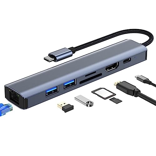 Q18CS USB C Hub 7in 1 USB Type-C auf HDMI 4K USB C SD/TF Kartenleser 2*USB 3.0 Port Ethernet RJ45 Port Kompatibel für MacBook Pro/Air und mehre Type C Geräte