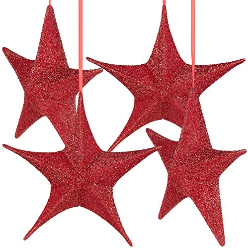Britesta Hängedekos: 4er-Set Faltbare Weihnachtssterne zum Aufhängen, rot glitzernd, Ø 40cm (Hängedekoration)