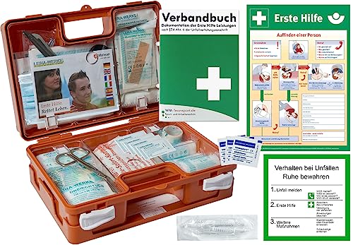 Erste-Hilfe-Koffer DIN/EN 13157 für Betriebe + Aushang + PVC-Schild 1.Hilfe + Verbandbuch + Wundreinigung
