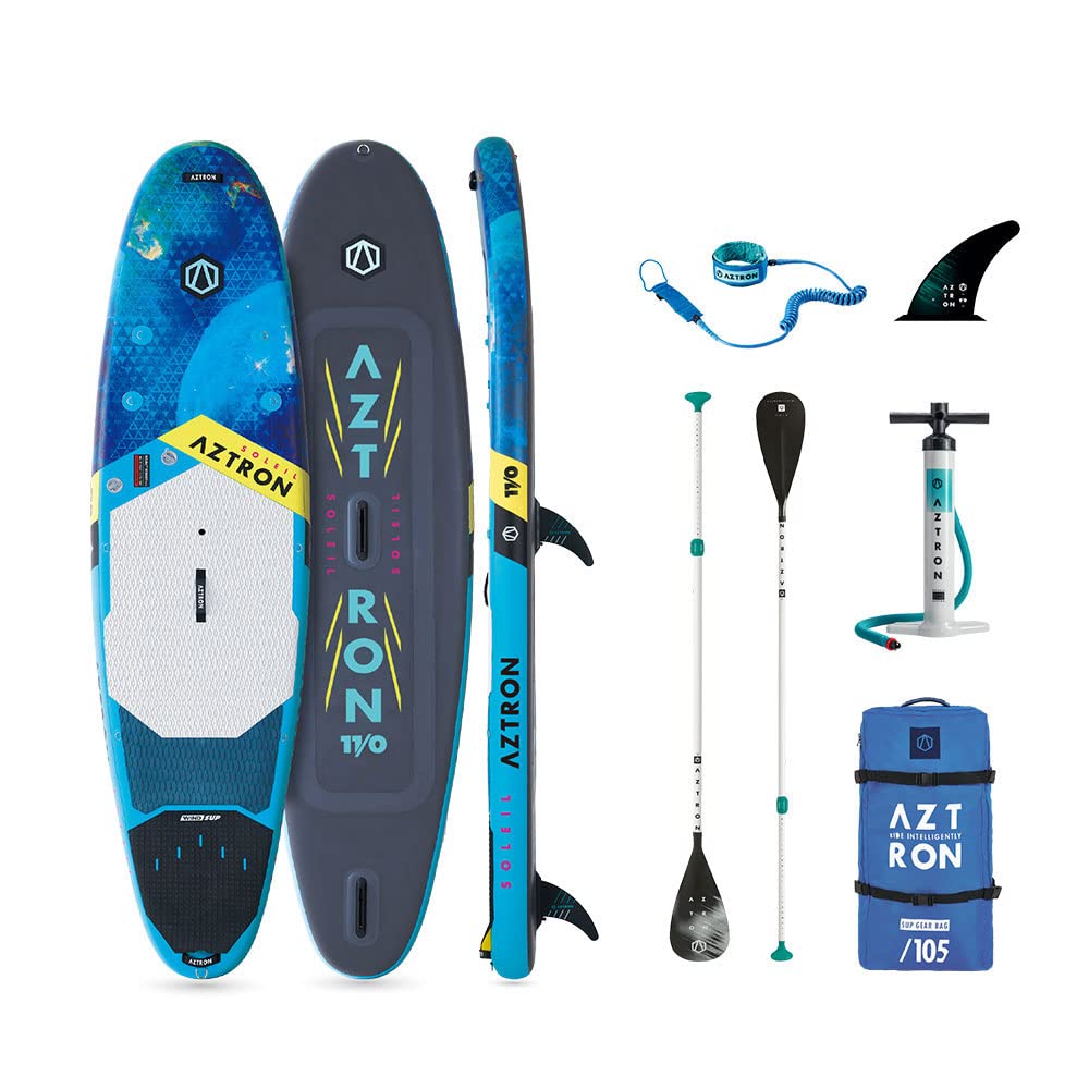 AZTRON Soleil All Round, Aufblasbares SUP/Windsurf, Unisex Erwachsene, Blau/Schwarz, 335 x 81 x 15 cm