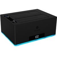 ICY BOX USB 3.0 2-Fach Festplatten Docking Station für 2,5" und 3,5" SATA HDD/SSD, RGB, Offline-Klonfunktion, USB-C & USB-A, UASP, Schwarz