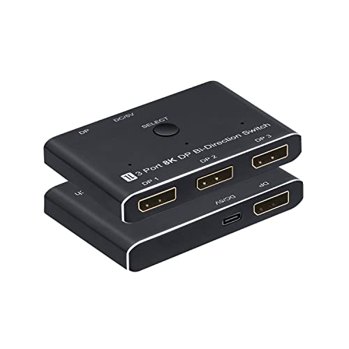 Mcbazel DisplayPort Switch 8K DP 1.4 Bidirectional Splitter-Konverter 8K@30Hz 4K@144Hz 1080P 3 in 1 Out/ 1 in 3 Out