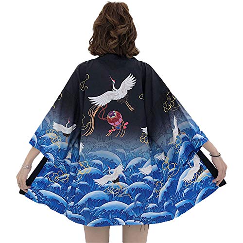 G-LIKE Japanischer Kimono Sommer Kleidung - Traditionelles Haori Federgewebe Kostüm Robe Überjacke Sonnenschutz Jacke Antiker Stil Nachthemd Bademantel Nachtwäsche für Damen Herren (Blau)