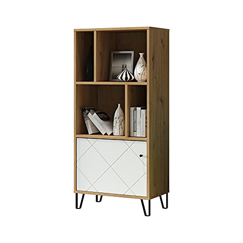 trendteam smart living Wohnzimmer Regal Standregal Touch, 63 x 136 x 40 cm Korpus Artisan Eiche, Front Weiß Matt mit Metallfüßen und strukturierten Fronten