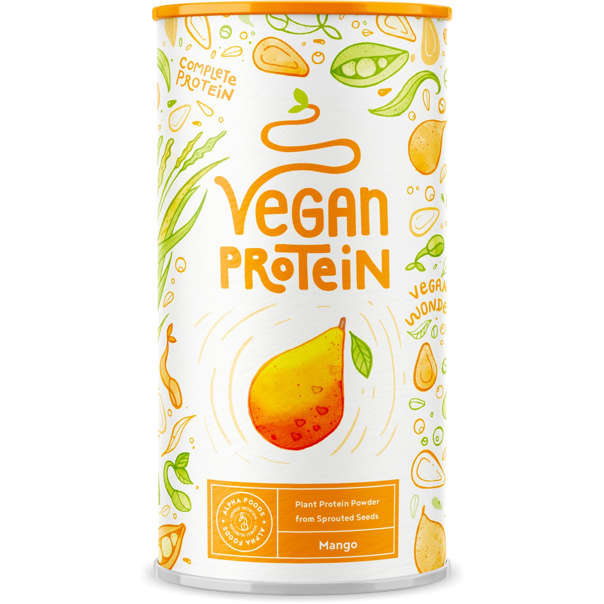 Vegan Protein - MANGO - Pflanzliches Proteinpulver aus gesprosstem Reis und Erbsen - 75% Eiweißanteil - 23g Protein pro Portion - 600 Gramm Pulver