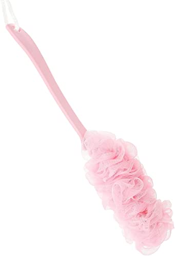 Loofah Duschbürste, Duschbürste mit langem Griff, weiches Nylon-Netz Rückenreiniger, männlich und weiblich, Duschschwamm (Rosa)