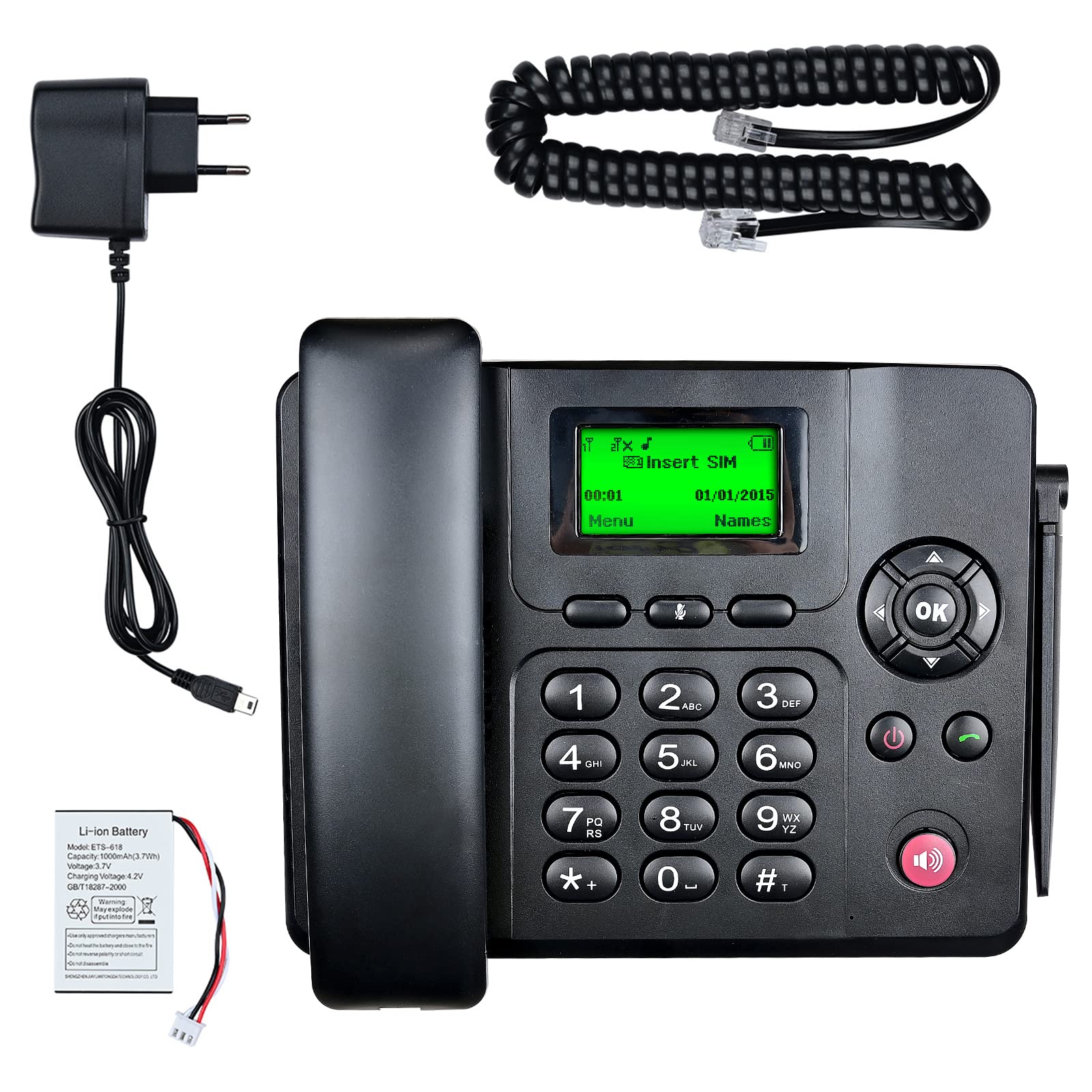 Lychee Quadband GSM Tischtelefon - Dual-SIM, Unterstützung für mehrere Sprachen(Einschließlich Deutsch),Großes Display mit Hintergrundbeleuchtung, Radiofunktion