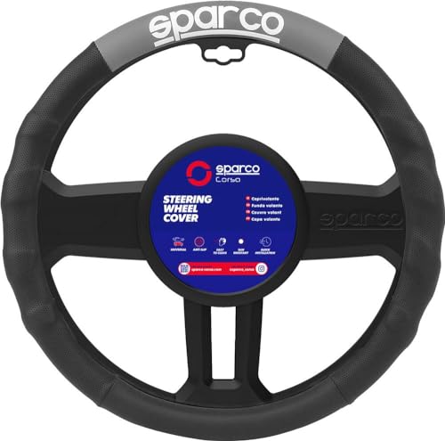 SPARCO SPC1111GR Universal Car Steering Wheel Cover, Black/Light Blue