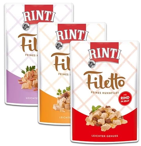 Rinti Frischebeutel Filetto Multipack Huhnfilet mit Schinken, Herz und Rind in Jelly 72 x 100 g