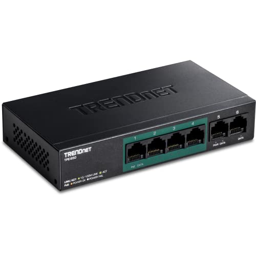TRENDnet 6-Port-Fast-Ethernet-PoE + -Switch, TPE-S50, 4 x Fast-Ethernet-PoE + -Ports, 2 x Fast-Ethernet-Ports, 60 W PoE-Budget, Switch-Kapazität von 1,2 Gbit / s, Ethernet-Netzwerk-Switch, Metall