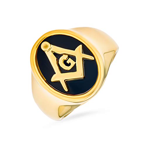 Bling Jewelry Secret Society Square Compass Schwarz Oval Mens Signet Freimaurer Freimaurer Ring Für Männer 14K Gold Plattiert Edelstahl