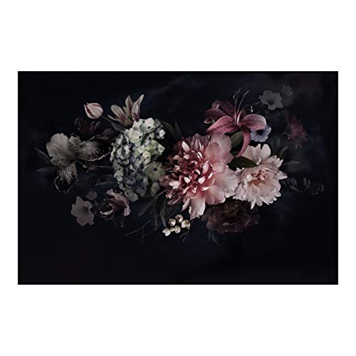 Vlies Fototapete Blumen mit Nebel auf Schwarz Vliestapete 255cm x 384cm
