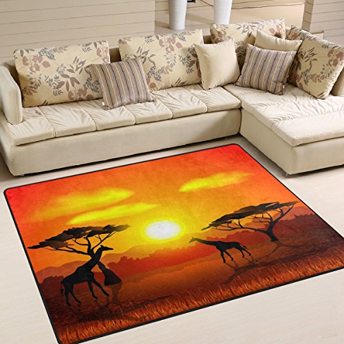 Use7 Teppich, Motiv: Afrikanische Landschaft, Giraffe, f¨¹r Wohnzimmer, Schlafzimmer, Textil, Mehrfarbig, 203cm x 147.3cm(7 x 5 feet)