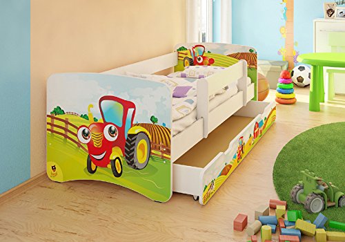 Best For Kids Kinderbett 90x160 mit Rausfallschutz, Schublade, 10 cm Matratze