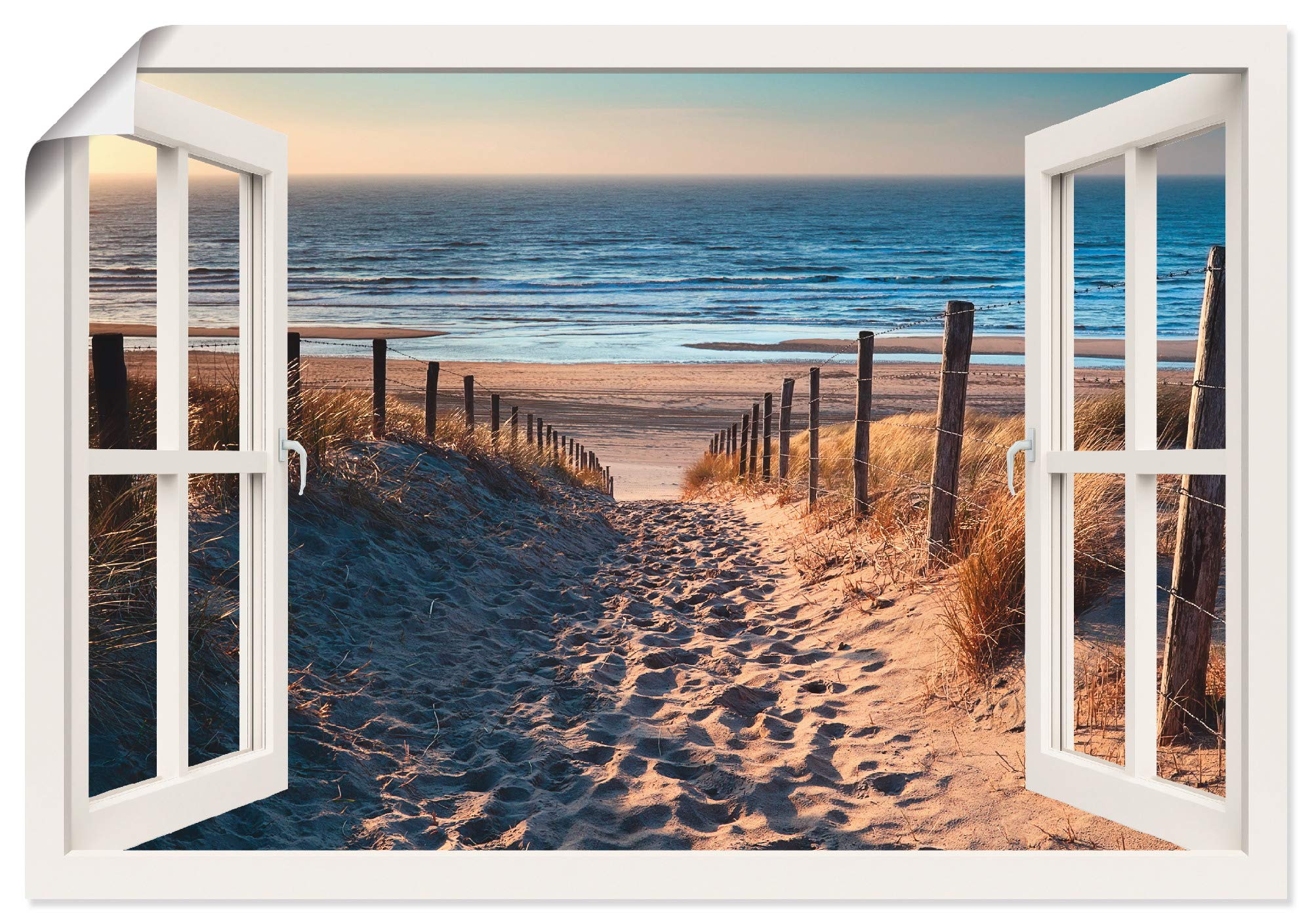 ARTland Poster Kunstdruck Wandposter Bild ohne Rahmen 70x50 cm Fensterblick Fenster Strand Düne Meer Maritim Landschaft Küste Natur T6BV