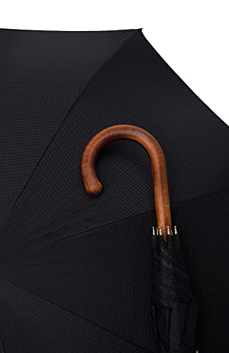 Luxus-Schirm KIRSCHE, Schirmdach schwarz edel gemustert,Schirmstock aus handpoliertem durchgehendem Kirschholz, stabiles 8-teiliges Gestell, inkl. Gummipuffer