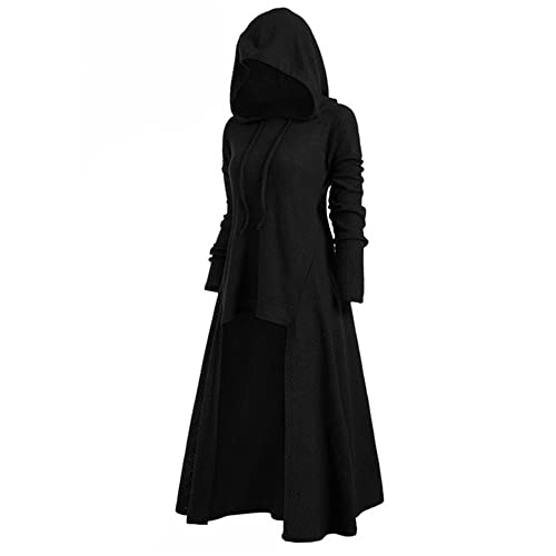 Kleid Frauen mit Kapuze Lange Schwarze Kleidung Strickkleider für Frauen Winter Frühling, Schwarz , S