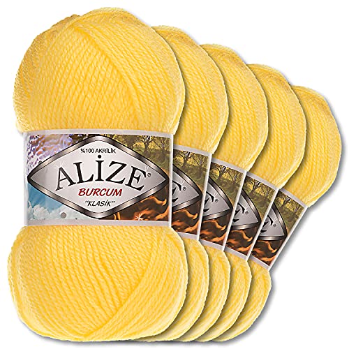5x Alize 100 g Burcum Klasik Wolle (Dunkelgelb 216)