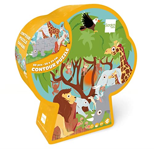 SCRATCH 276181147 Safari Konturpuzzle für Kinder ab 4 Jahren, Shape Puzzle, 60 Teile, Tierpuzzle