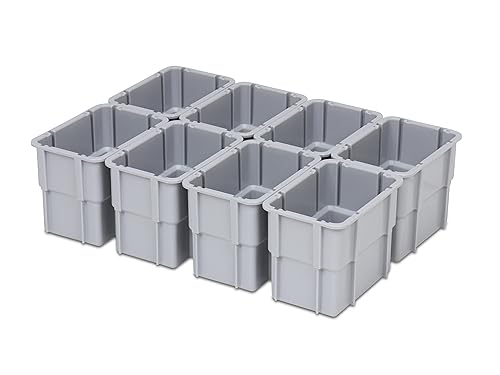 Einsatzkasten Einteilungs-Set für Eurobehälter, Schubladen mit Innenmaß 362x262 mm (LxB), 102 mm hoch, verschiedene Größen/Farben (8er Set, grau)
