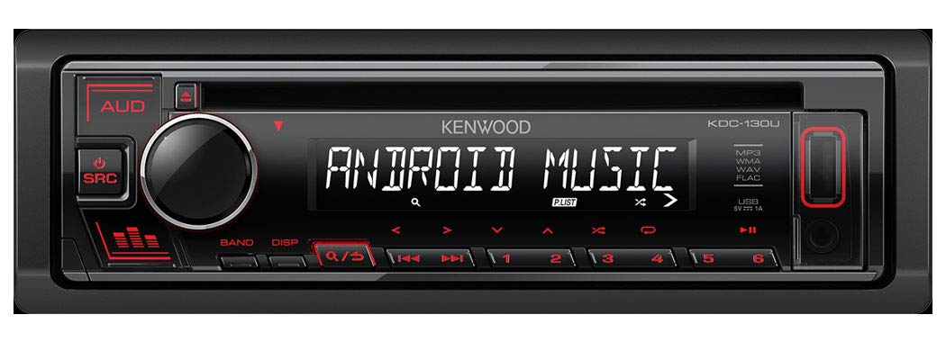 Kenwood KDC-130UR CD-Autoradio mit RDS (Hochleistungstuner, USB, AUX-Eingang, Android Control, Bass Boost, 4x50 Watt, Rot) Schwarz