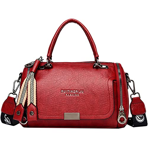 NIYUTA® DamenHandtaschen Echtes Leder Umhängetaschen Boston Schultertaschentasche Mode Handtasche rot