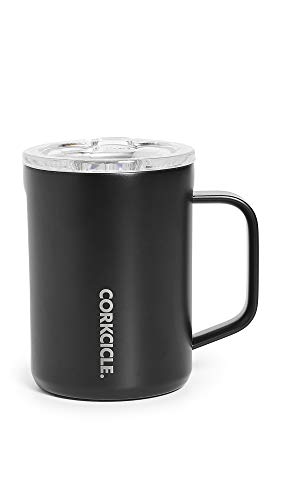 Corkcicle Sparkle Kaffeetasse, 473 ml, dreifach isoliert, Edelstahlbecher mit transparentem Deckel und Silikonboden, für heiße Getränke, Mattschwarz