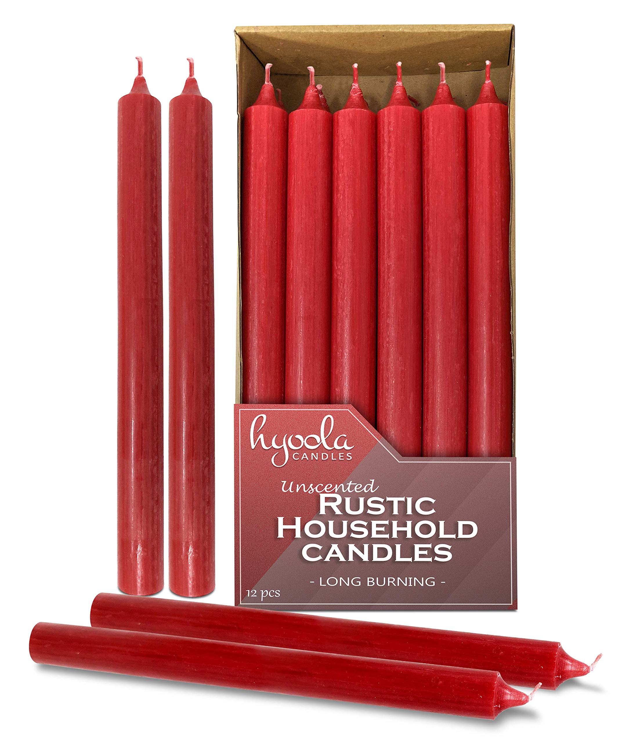 Hyoola 25 cm Stabkerzen - 12er Pack - Rot - Unparfümierte Tafelkerzen - Kerzen Lange Brenndauer