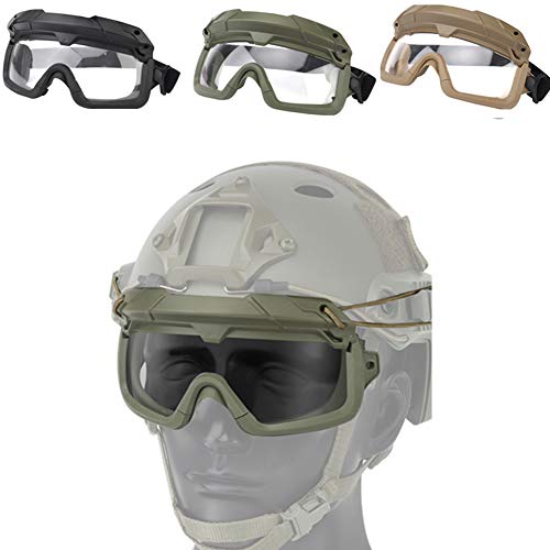 WLXW Fast Airsoft Helm Mit 3D Split Typ Schutzbrille und Taktische Maske, Zwei Tragemodi (Kopf und Helm), Geeignet Für Paintball BB Gun Outdoor CS Spiele,Goggles Green