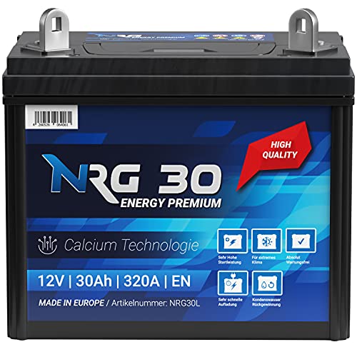 NRG Premium Batterie 30Ah 12V Rasentraktor Aufsitzmäher Plus Pol Links Fleurelle MTD Partner John Deere Agroma Ransomes Westwood