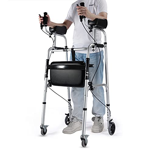 Gehhilfe für Behinderte/ältere Menschen mit Unterarmstütze, Bremsen und Sitz, faltbarer Rollator aus Aluminium/rollbare mobile Gehhilfe, Belastung 150 kg/330 lbs