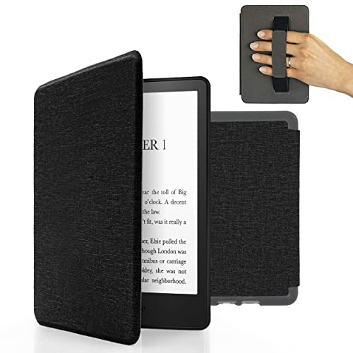MyGadget Hülle für Amazon Kindle 11. Generation ( Modell 2022 - 6 Zoll) mit Handschlaufe & Auto Sleep / Wake Funktion - Flip Case in Schwarz