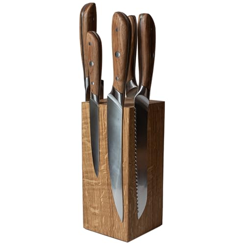 H&S Magnetischer Messerblock ohne Messer, für 8 Küchenmesser, Messerhalter magnetisch aus Eichenholz, Messer Halterung, Messer Aufbewahrung 1 Stück (Natur)