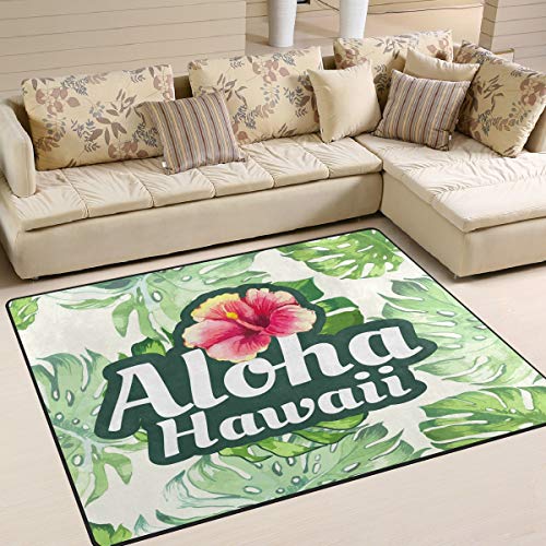 Use7 Teppich mit tropischen Monstera-Blättern, Aloha Hawaii Blumen-Teppich, für Wohnzimmer, Schlafzimmer, Textil, Multi, 203cm x 147.3cm(7 x 5 feet)