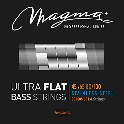 Magma - 1 Satz E-Basssaiten aus Edelstahl, ultraflat – leichte Spannung mittel, Skala 86,6 cm – Set mit 4 Saiten (.045" - .065" - .080" - .100") – BE160SUF