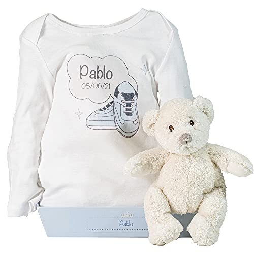 Personalisierbarer Teddybär und Body mit Namen des Babys